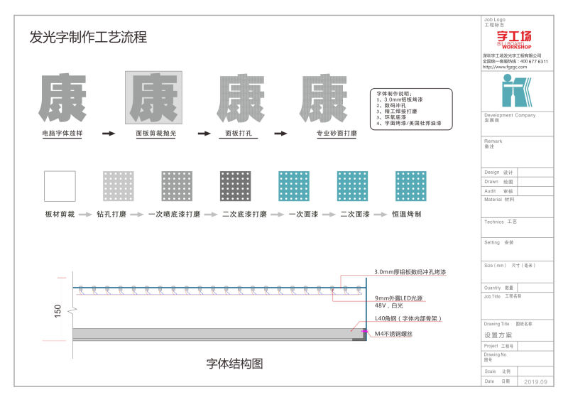 戶外樓宇豎發(fā)光字施工圖4